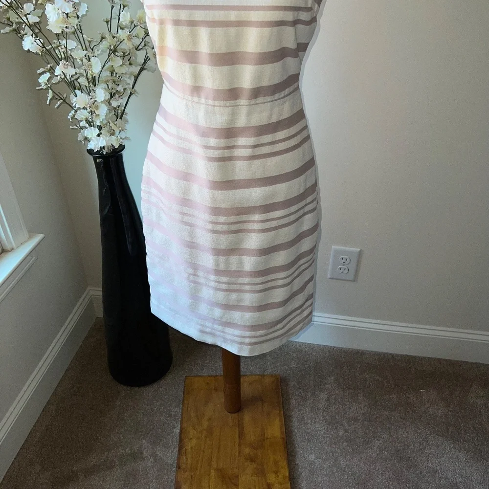 J. Crew Pink and White Striped Cap Sleeve Suiting Dress Size 2